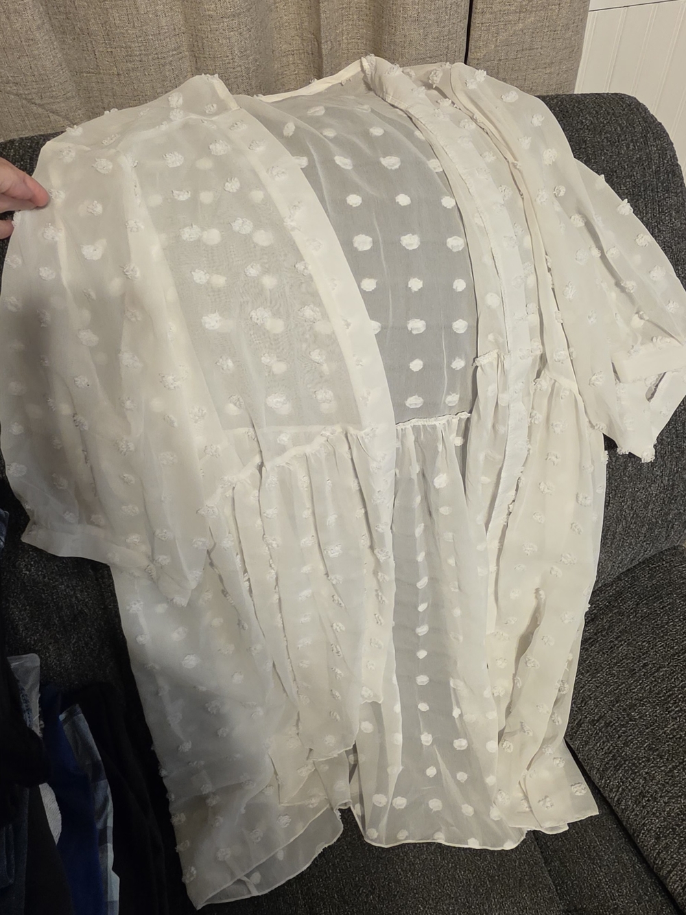 SHEIN Cream Swiss Dot Sheer Peplum Blouse